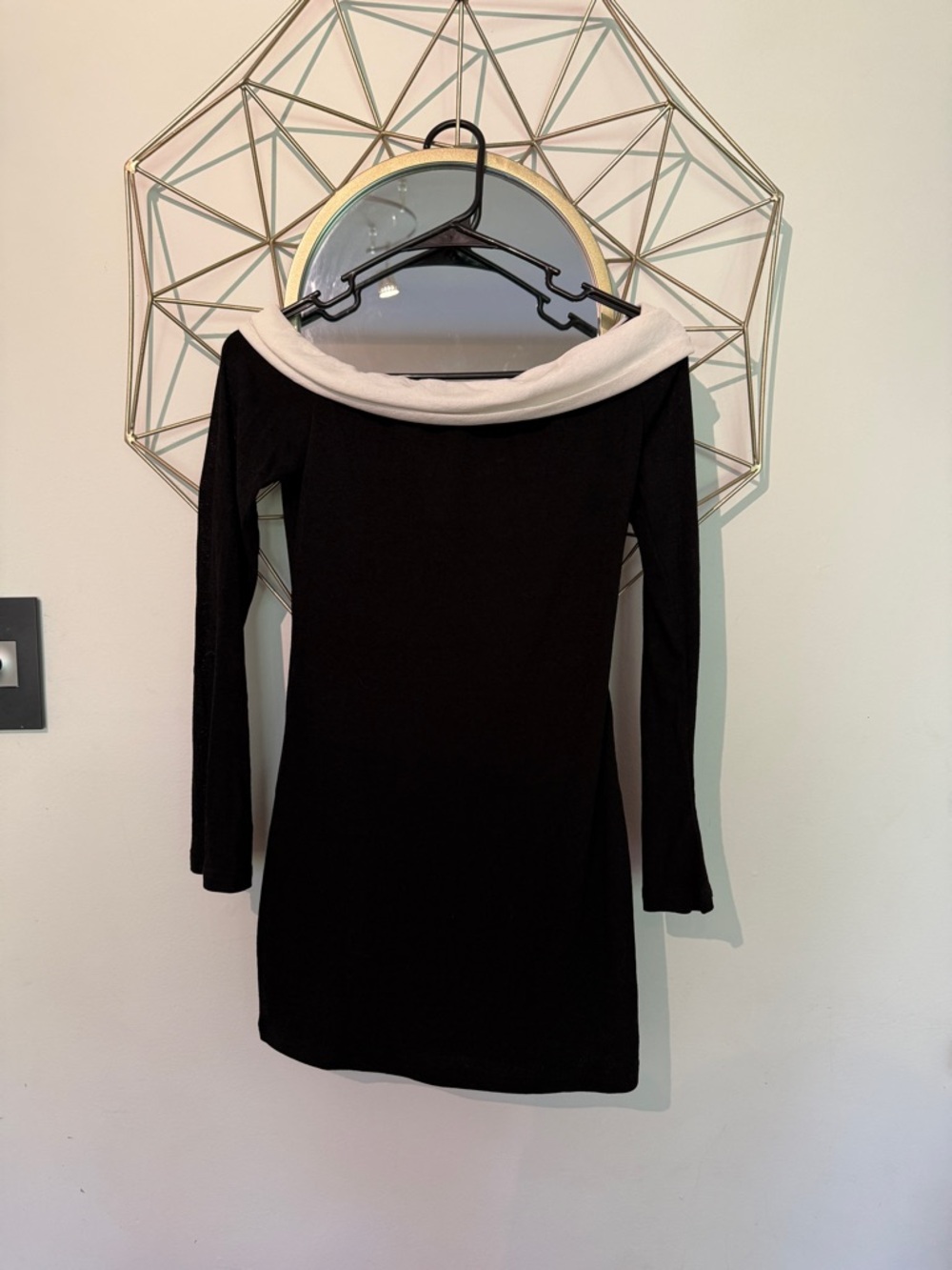 Princess Polly Black Mini Dress with White Foldover Neckline